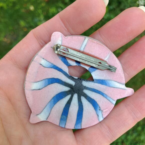 VTG 1980s Ceramic Enamel Geometric Postmodern Brooch Memphis Style - Picture 7 of 11